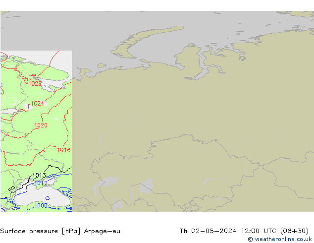 Pressione al suolo Arpege-eu gio 02.05.2024 12 UTC