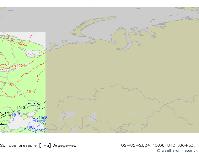 Surface pressure Arpege-eu Th 02.05.2024 15 UTC