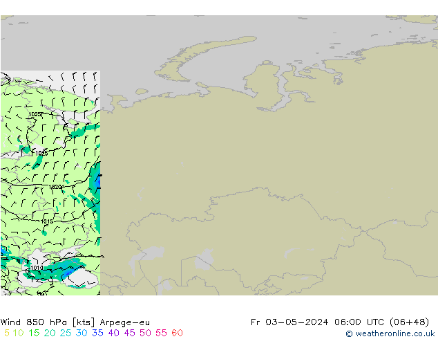 Wind 850 hPa Arpege-eu Fr 03.05.2024 06 UTC