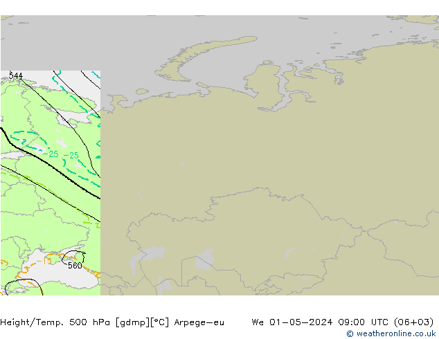 Hoogte/Temp. 500 hPa Arpege-eu wo 01.05.2024 09 UTC