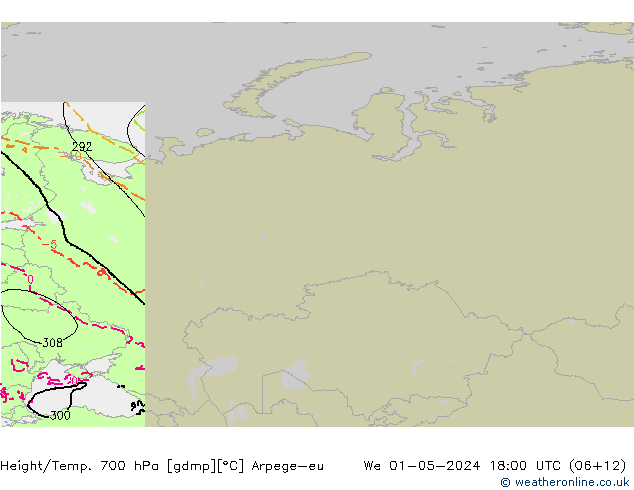 Geop./Temp. 700 hPa Arpege-eu mié 01.05.2024 18 UTC