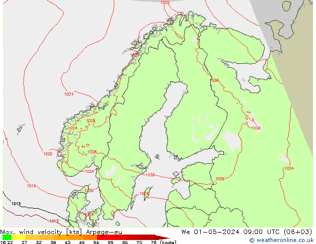 Maks. Rüzgar Hızı Arpege-eu Çar 01.05.2024 09 UTC