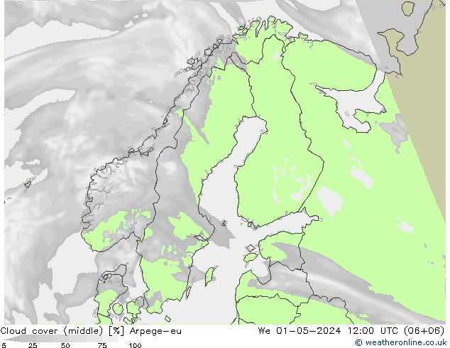 Cloud cover (middle) Arpege-eu We 01.05.2024 12 UTC