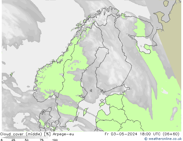Cloud cover (middle) Arpege-eu Fr 03.05.2024 18 UTC