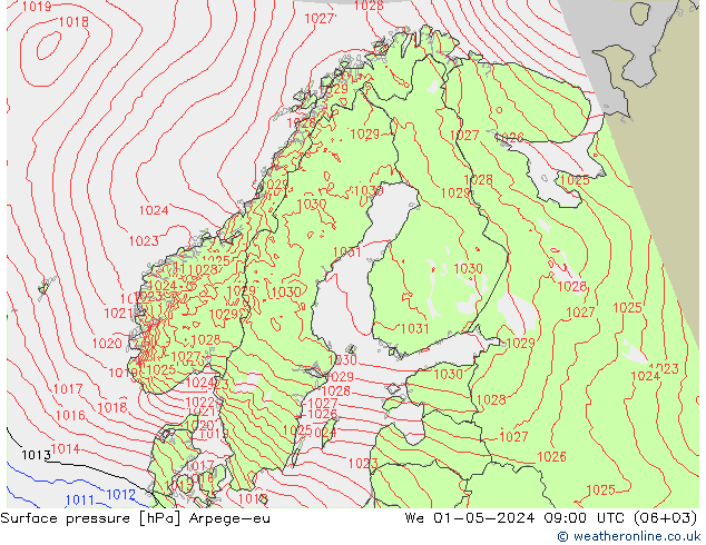 Luchtdruk (Grond) Arpege-eu wo 01.05.2024 09 UTC