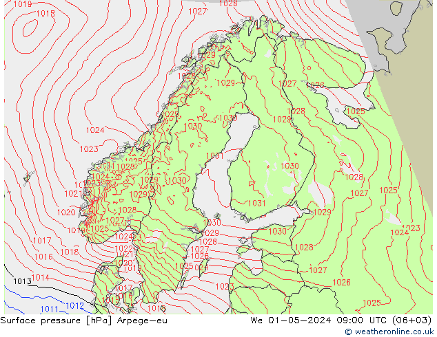 Bodendruck Arpege-eu Mi 01.05.2024 09 UTC