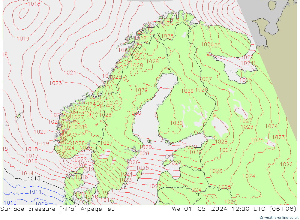 Surface pressure Arpege-eu We 01.05.2024 12 UTC