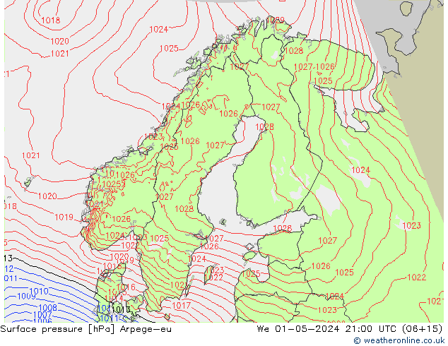 Surface pressure Arpege-eu We 01.05.2024 21 UTC