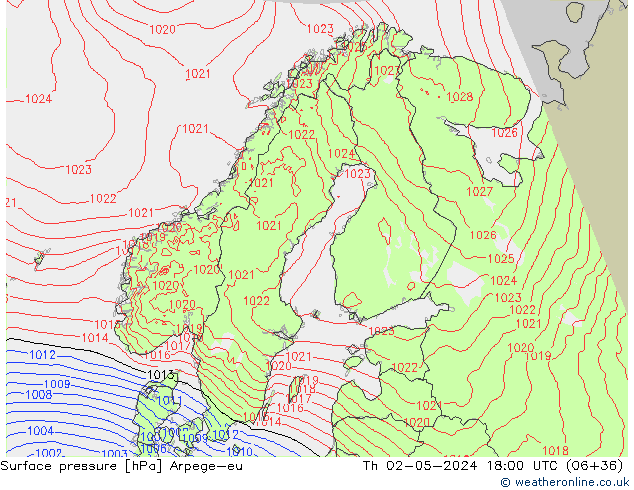 Luchtdruk (Grond) Arpege-eu do 02.05.2024 18 UTC