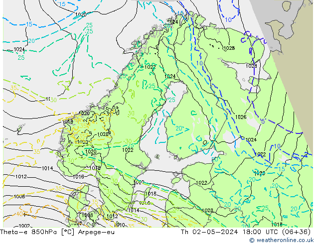 Theta-e 850hPa Arpege-eu  02.05.2024 18 UTC