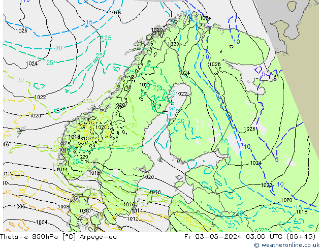 Theta-e 850hPa Arpege-eu vr 03.05.2024 03 UTC