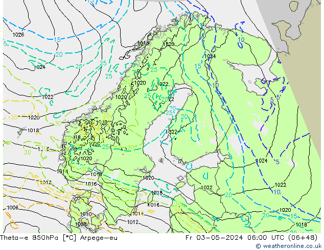 Theta-e 850hPa Arpege-eu Fr 03.05.2024 06 UTC