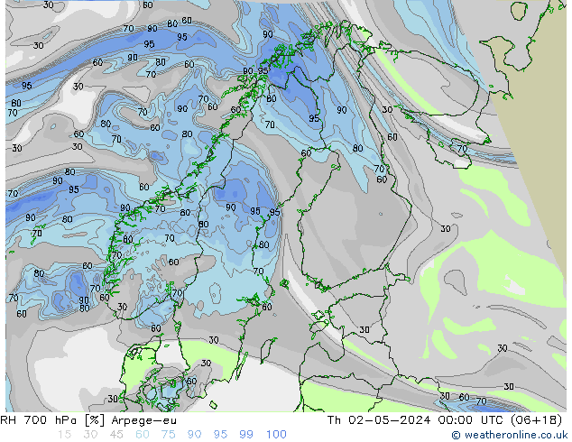 RH 700 hPa Arpege-eu Th 02.05.2024 00 UTC