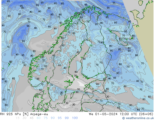 RH 925 hPa Arpege-eu We 01.05.2024 12 UTC