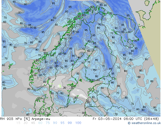 RH 925 hPa Arpege-eu Pá 03.05.2024 06 UTC