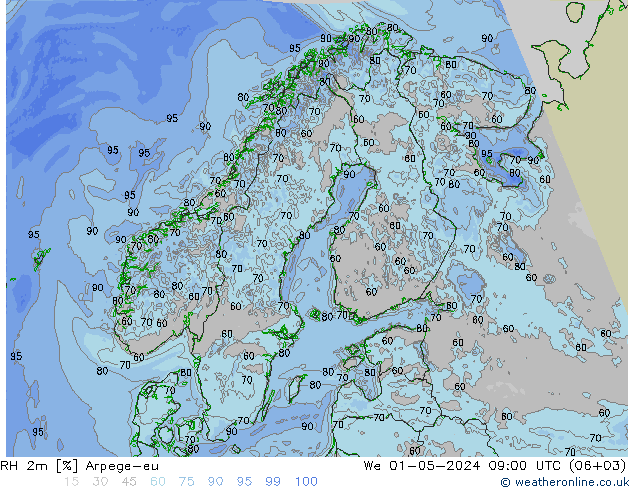 RH 2m Arpege-eu We 01.05.2024 09 UTC