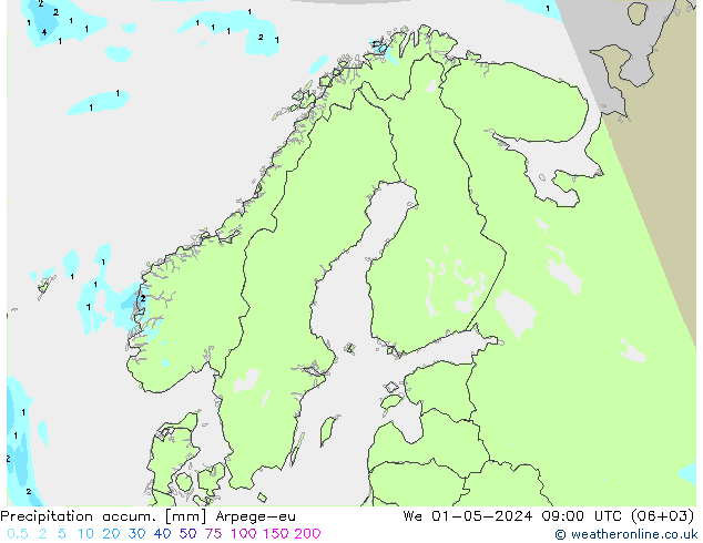 Toplam Yağış Arpege-eu Çar 01.05.2024 09 UTC