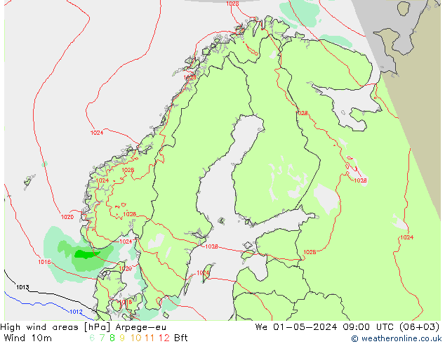 High wind areas Arpege-eu Qua 01.05.2024 09 UTC