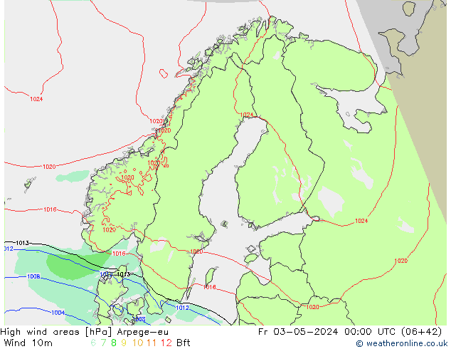 High wind areas Arpege-eu ven 03.05.2024 00 UTC