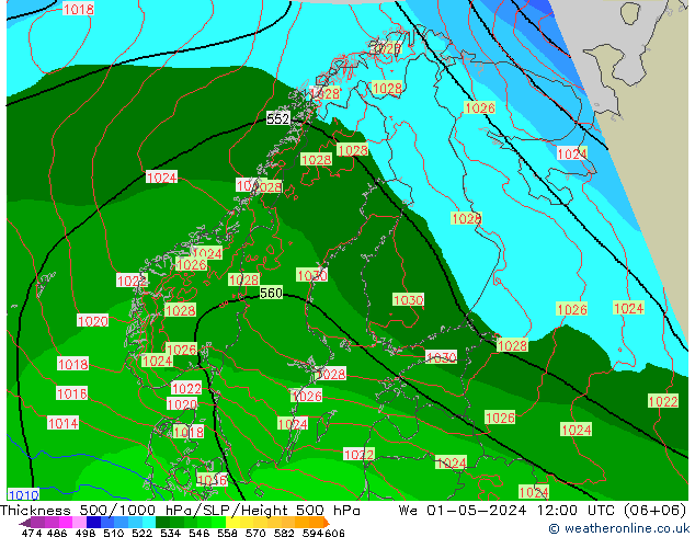 Thck 500-1000hPa Arpege-eu mer 01.05.2024 12 UTC