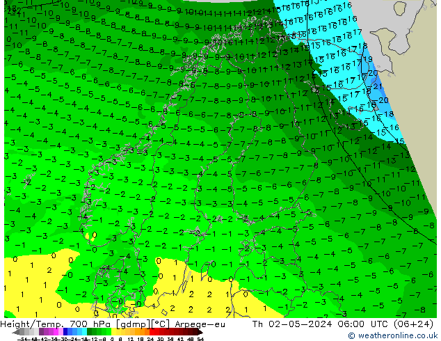 Height/Temp. 700 hPa Arpege-eu Do 02.05.2024 06 UTC