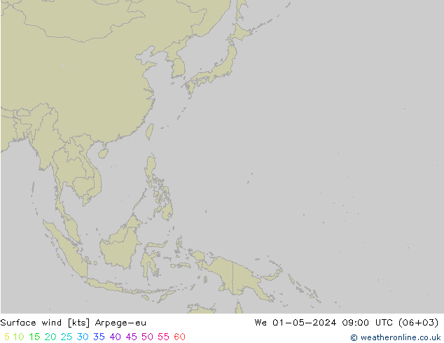 Vento 10 m Arpege-eu Qua 01.05.2024 09 UTC