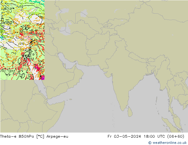 Theta-e 850hPa Arpege-eu ven 03.05.2024 18 UTC