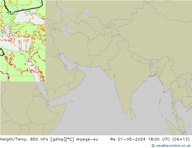 Yükseklik/Sıc. 850 hPa Arpege-eu Çar 01.05.2024 18 UTC