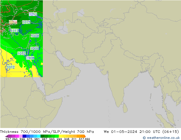 700-1000 hPa Kalınlığı Arpege-eu Çar 01.05.2024 21 UTC