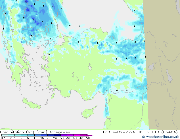 Precipitation (6h) Arpege-eu Pá 03.05.2024 12 UTC