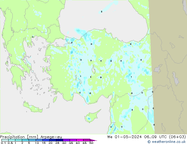 Precipitación Arpege-eu mié 01.05.2024 09 UTC