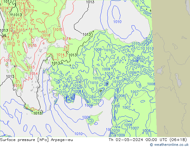 Atmosférický tlak Arpege-eu Čt 02.05.2024 00 UTC