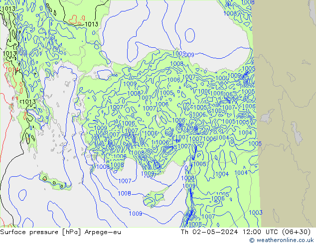 приземное давление Arpege-eu чт 02.05.2024 12 UTC