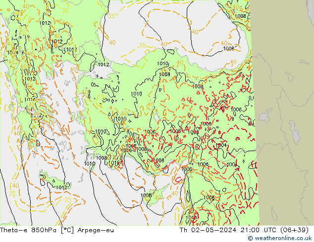 Theta-e 850hPa Arpege-eu Th 02.05.2024 21 UTC