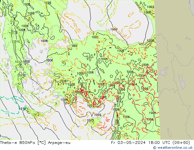 Theta-e 850hPa Arpege-eu vie 03.05.2024 18 UTC