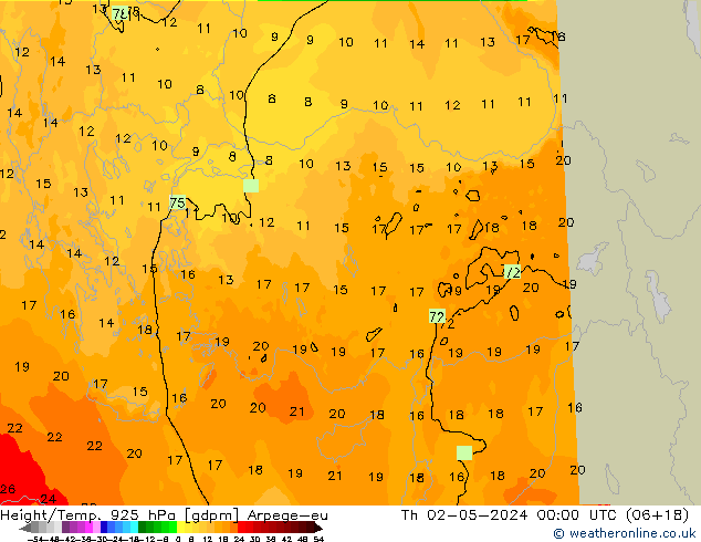 Height/Temp. 925 hPa Arpege-eu czw. 02.05.2024 00 UTC