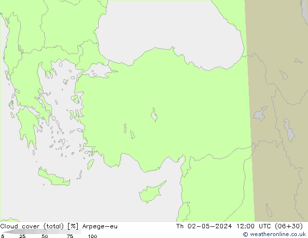 Cloud cover (total) Arpege-eu Th 02.05.2024 12 UTC