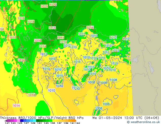 850-1000 hPa Kalınlığı Arpege-eu Çar 01.05.2024 12 UTC