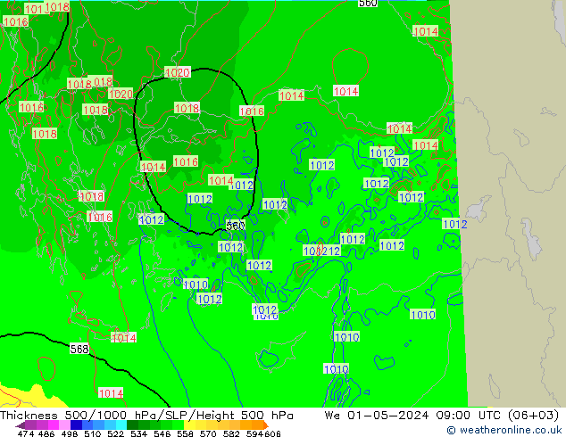 Thck 500-1000hPa Arpege-eu  01.05.2024 09 UTC