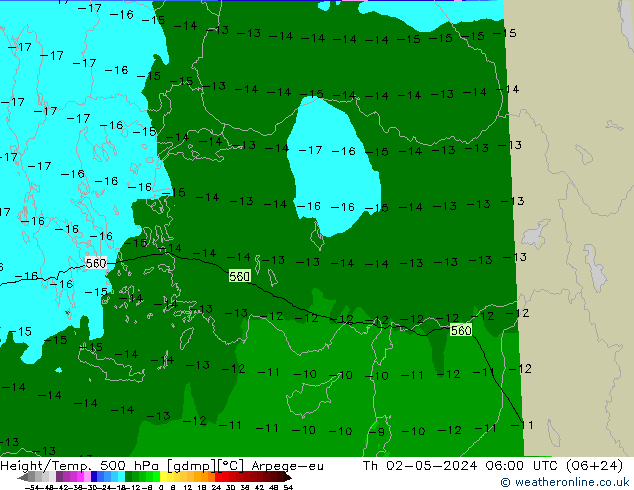 Height/Temp. 500 hPa Arpege-eu czw. 02.05.2024 06 UTC