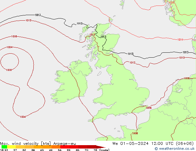 Max. wind velocity Arpege-eu  01.05.2024 12 UTC