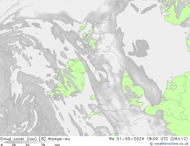 zachmurzenie (niskie) Arpege-eu śro. 01.05.2024 18 UTC