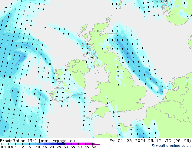 Precipitation (6h) Arpege-eu We 01.05.2024 12 UTC