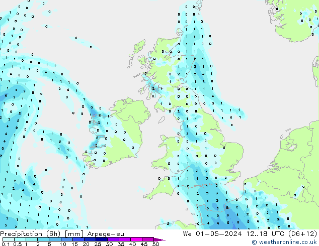 Precipitação (6h) Arpege-eu Qua 01.05.2024 18 UTC