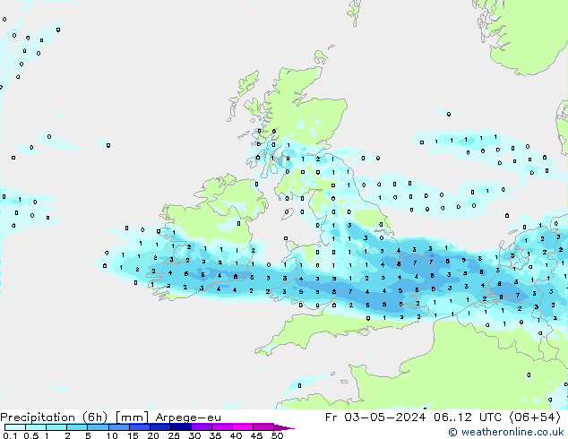 Yağış (6h) Arpege-eu Cu 03.05.2024 12 UTC