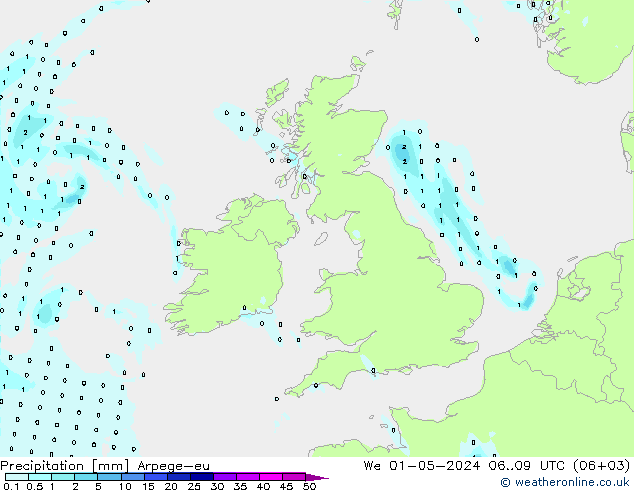 Précipitation Arpege-eu mer 01.05.2024 09 UTC