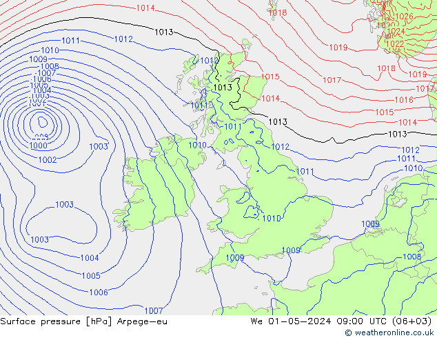 Presión superficial Arpege-eu mié 01.05.2024 09 UTC