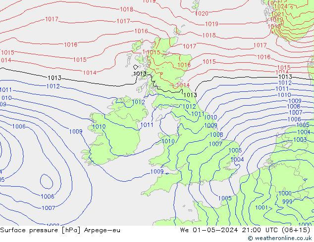 pressão do solo Arpege-eu Qua 01.05.2024 21 UTC