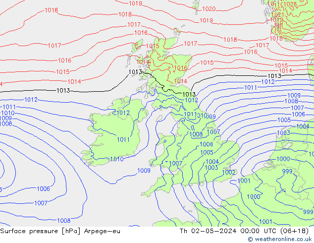 pressão do solo Arpege-eu Qui 02.05.2024 00 UTC