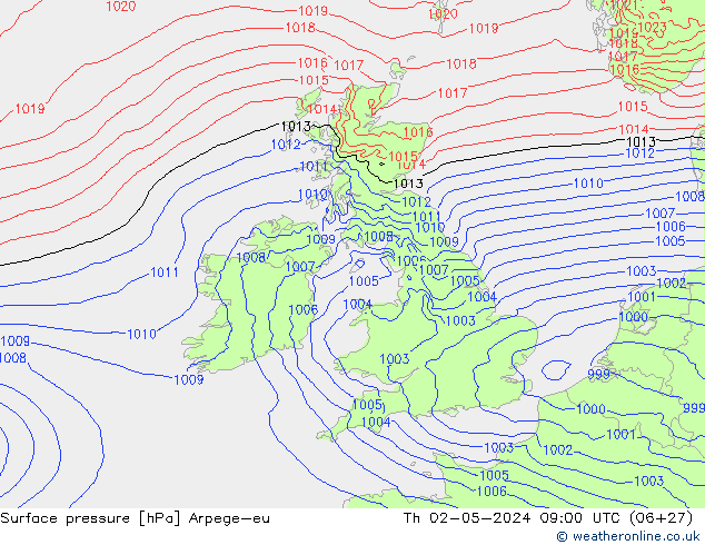 Surface pressure Arpege-eu Th 02.05.2024 09 UTC